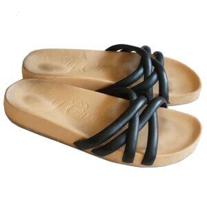 J Crew Puff Leather Criss Cross Slide Sandals 7.5 Black Tan